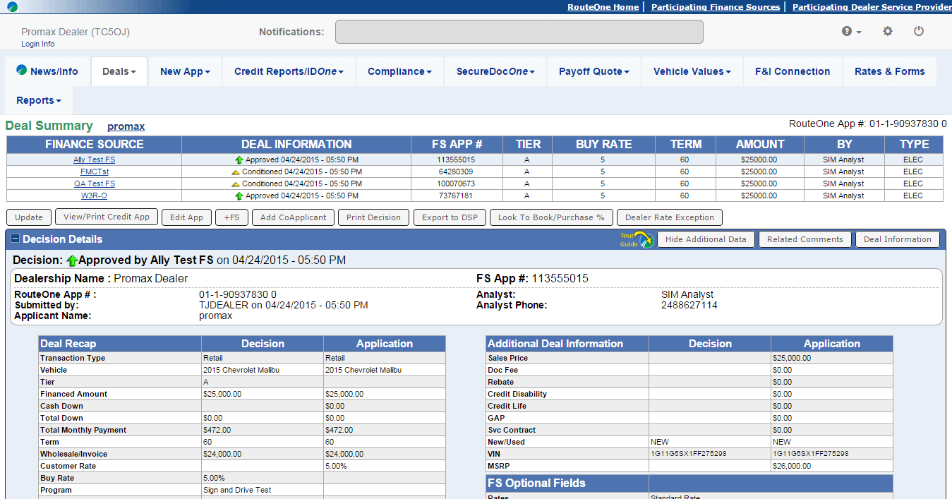 Route One Deal Information